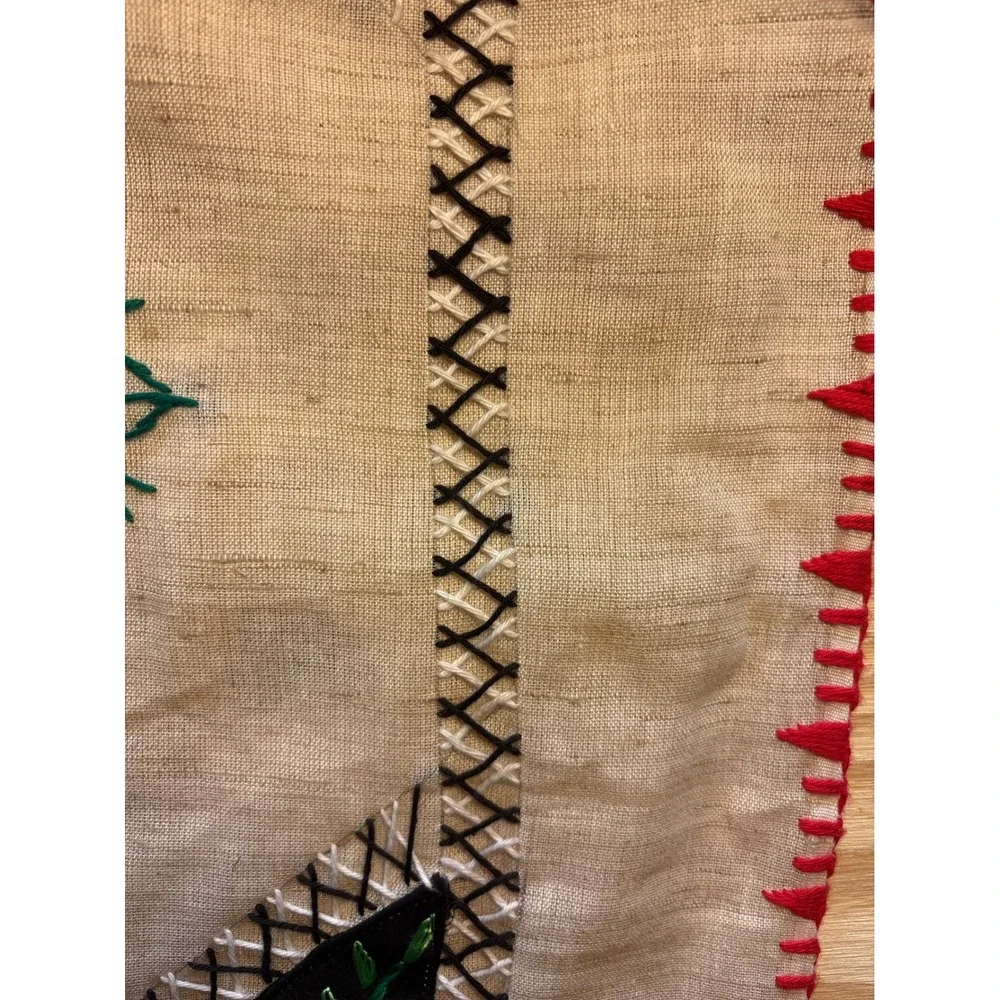 Vintage Hungarian Folklore Embroidered Linen Tablecloth 90s 38x38